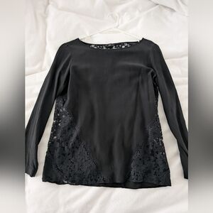 Club Monaco Semi Sheer Black Lace Top
